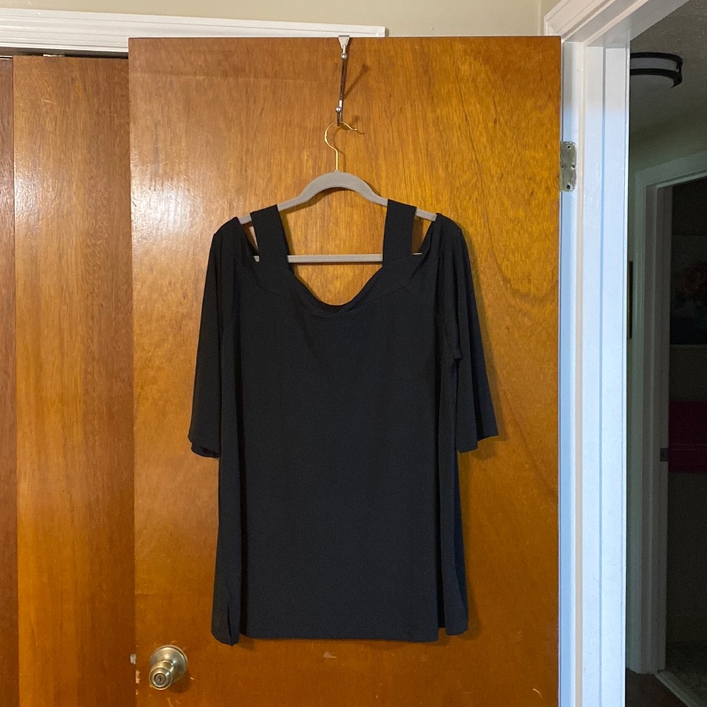 Woman Within cold shoulder top - classic black.  New never worn